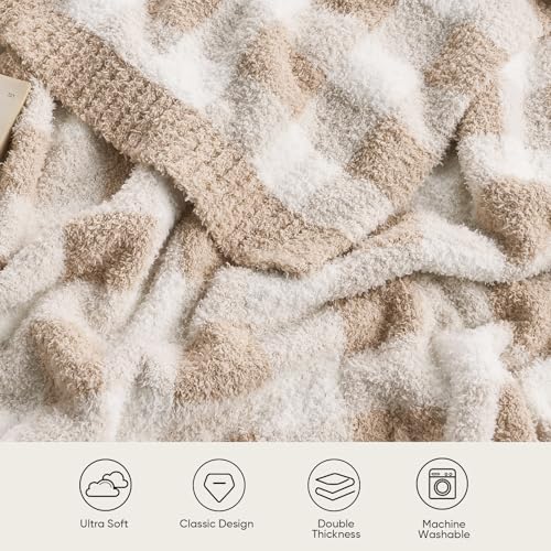 Snuggle Sac Queen Size Checkered Bedding Blanket Beige, Super Soft Warm Cozy Bed Blankets Oversized Fuzzy Plush Blankets for Bed, Bedroom, Plaid Beige, 90x90 inches - color: Plaid Beige, size: Queen(90"x 90")