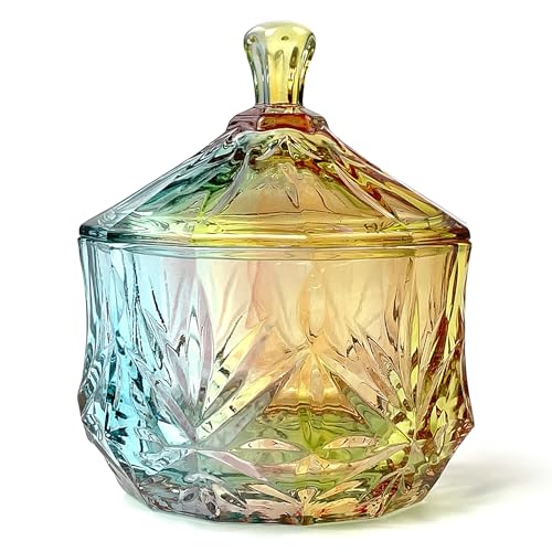 Colorful Crystal Glass Candy Snack Barrel Storage Jar Embossed Luxury Cookie Buffet Canister With Lids Jewelry Box Jar Biscuit Containers - color: Treasure Box-02