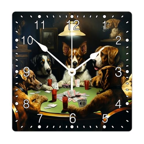 Funny Dog Wall Clocks Battery Operated 12 Inch Dog Playing Poker Wall Clock Silent Non-Ticking Easy to Read Rustic Home Decor for Kitchen Living Room Bedroom Classroom - color: Style-5, size: 12x12 in