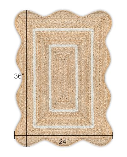 Wave Scalloped Natural Jute Boho Entryway Runner Farmhouse Scallop Off White 2'x3' - color: Off White, size: 2'x3' (Rectangular)