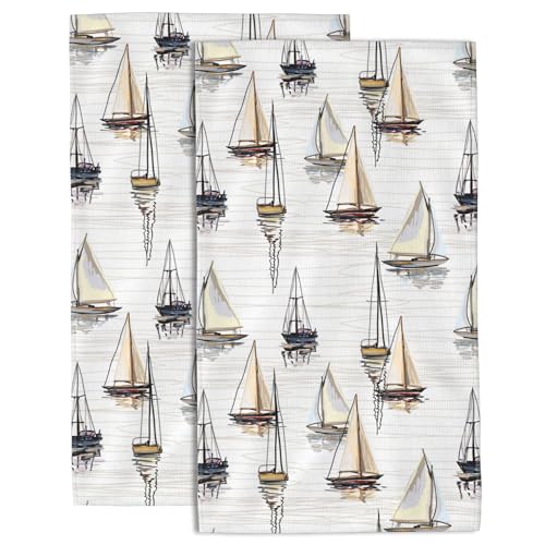 Hand Towels Set of 2 Nautical Sailboat Towels for Bathroom Soft Absorbent Decorative Hand Bath Towels Dish Towels for Kitchen Sports Gym Yoga Home Decor 14 x 28 in - color: Nautical Sailboat