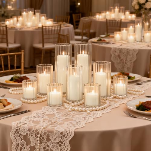 36 Pack White Pillar Candles + 36 Pack Vertical Ribbed Clear Glass Cylinder Holders, Hurricane Candle Shades for Wedding, Home, Party Table Centerpieces Decor - color: White, size: 36