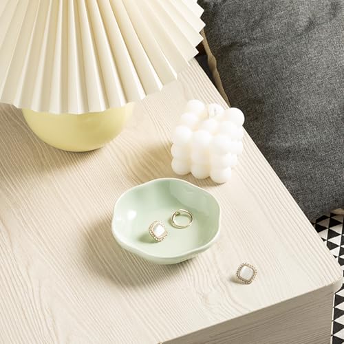 BEUNAIZER Ceramic Ring Dish, 4.3 in Flower Jewelry Tray with Raised Sides | Deep flower shape helps hold more small items and reduces the chance of jewelry sliding out. - color: green