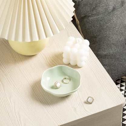 BEUNAIZER Ceramic Ring Dish, 4.3 in Flower Jewelry Tray with Raised Sides | Deep flower shape helps hold more small items and reduces the chance of jewelry sliding out. - color: green