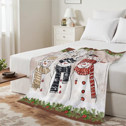Snowman Throws - Winter Red Bird Holly Berry Snowflake Soft Cozy Blanket 50 x 60 Inch, Xmas Decorations for Home, Flannel Warm Fuzzy Throw Blankets for Bedroom,Holiday Bedding Gift - color: Cute Snowman, size: 60 x 50 inches