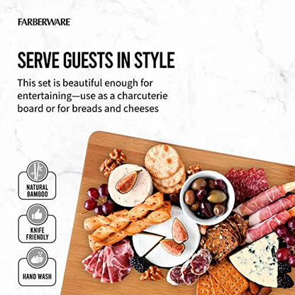 Farberware 3-Piece Wood Cutting Board Set, Reversible Chopping Boards for Meal Prep and Serving, Charcuterie Boards, Wooden Cutting Boards with Built-in Handles, Set of 3 Assorted Sizes, Bamboo - size: 11"L x 0.8"W, style: 3-Piece