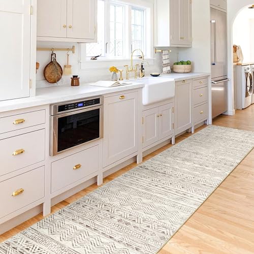 Washable Moroccan Runner Rug 2'6"x8'- Non Slip Living Room Rugs Bedroom Carpet Rubber Backing Hallway Floor Mat for Home Entryway with Low Pile Modern Rug 2'6"x8' Beige | Soft Hallway Rugs Low Pile Thin Carpet Runners for Entryway Bedroom Bathroom Living
