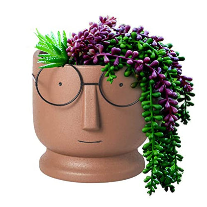 ace Planters Pots,5.12 inch Modern Unglazed Terracotta Pots Ceramic Human Face Vase Succulent Head Planter Pot Face Flower Pot Containers with Drainage Hole for Indoor Plants Home Desk Dec(Terracotta)