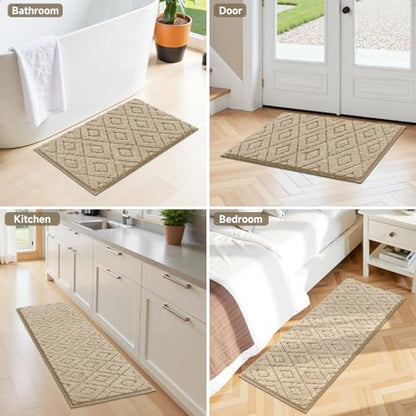 Bsmathom 3 Piece Bathroom Rug Sets, Non Slip Microfiber Bath Mat, Beige | Plush Water Absorbent Bath Rug Sets with U-Shaped Contour Toilet Mat, Machine Washable Carpet for Bathroom Sink, Shower - color: Beige