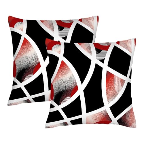 Red and Black Throw Pillow Covers 18x18 Set of 2 Modern Art Decor | Cozy Arc-Shaped Abstract Geometric Lines Decorative Cushion Covers, Red and Black Pillows for Couch Sofa Living Room Decor - color: Red&&black