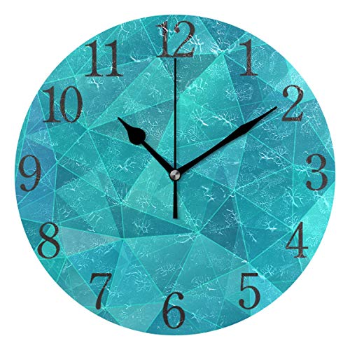 Silent Non Ticking Round Wall Clock, Geometric Teal Blue Triangle Home Decor Battery Operated for Living Room, Kitchen, Bedroom - color: Multi 1