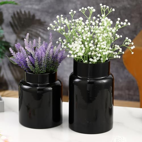 Large Glass Vase, Black Glass Vase Set of 2, Large Flower Vases for Bouquet, Tall Wide Mouth Vases for Flowers, Home, Wedding, Living Room, Office Decor, 7"+9" - color: Dark Black, size: 7 Inch + 9Inch