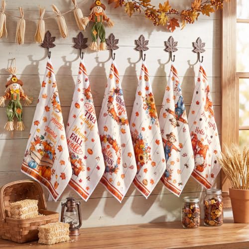 Redbaker 6 Pcs Fall Kitchen Towels Scarecrow Pumpkin Funny Dishcloth | Autumn Absorbent Farmhouse Decorative Fast Drying Tea Dish Towel with Hanging Loop for Kitchen Bathroom Housewarming Gift - style: Fall Scarecrow