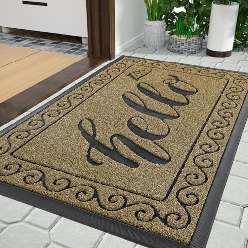 Yimobra Welcome Mats for Front Door 29.5x17, Heavy Duty Waterproof Outdoor Door Mat Outside Entrance, Non-Slip Low Profile Indoor Entryway Mat for Garage Patio, Beige Brown - color: Brown, size: 29.5x17 Inch
