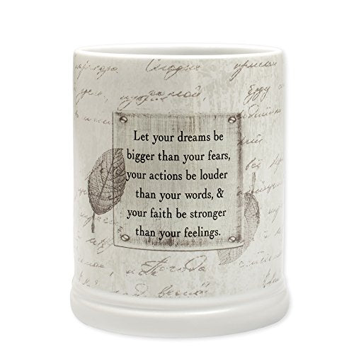 Elanze Designs Dream Bigger Actions Louder Faith Stronger Grey Leaves White Ceramic Stone Jar Warmer - size: Large Jar