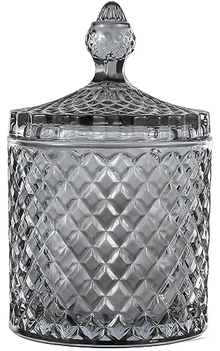 rejomiik Qtip Holder Apothecary Jars with Lid, Thick Glass, Gray | Bathroom Canisters Storage Organizer for Cotton Swabs, Balls, Pads, Floss Picks, Candy, Jewelry, Bathroom Decor - color: Grey, size: 23 oz (1 pack)
