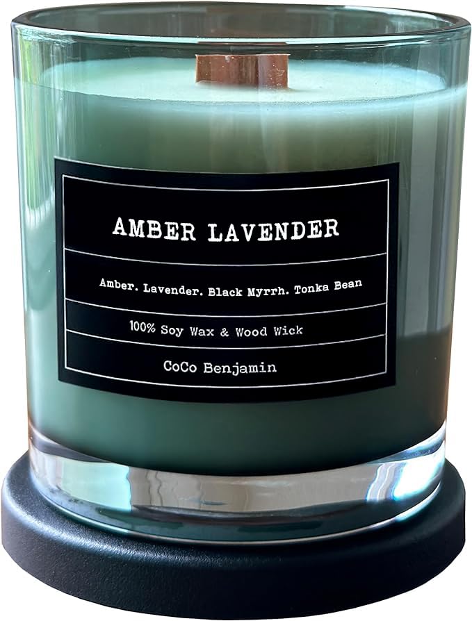 100% Soy, Highly Scented, Hand Poured Soy Candle (Amber Lavender (Wooden Wick)) - style: Amber Lavender (Wooden Wick)