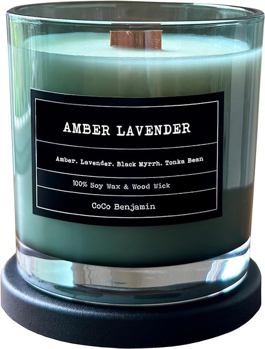 100% Soy, Highly Scented, Hand Poured Soy Candle (Amber Lavender (Wooden Wick)) - style: Amber Lavender (Wooden Wick)