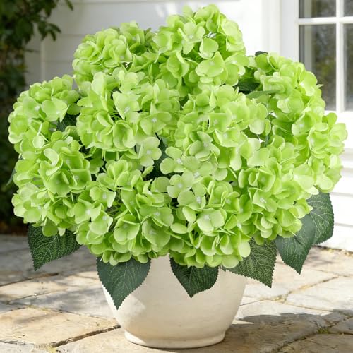 AGIRL Artificial Flowers for Outdoor 3 Bundles Green Faux Silk Hydrangea | UV Resistant Fake plants Lifelike Faux Flowers for Outdoor Garden Patio Porch Balcony Home Decor Wedding Party Centerpieces - color: Green, size: 3