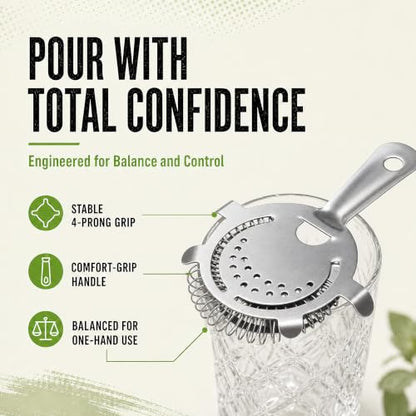 Hawthorne Strainer for Cocktails - Professional Bar Strainer - 4 Prong Design - Bartender Strainer for Shaker - Use for Cocktail Shakers with Strainer - Stainless Steel Strainer Set - 3 Pack