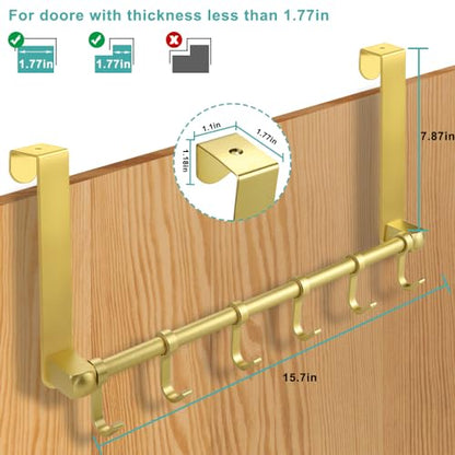 MGahyi 2Pcs Gold Over The Door Hooks, Over The Door Towel Rack | 6 Sliding Adjustable Hooks, Aluminum Sturdy Rustproof, No-Drilling Anti-Scratch, for Bathroom Bedroom Closet - color: 2Pcs-Gold