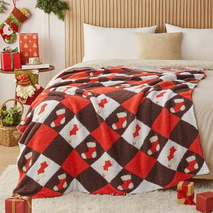 Christmas Knit Throw Blanket - Super Soft Cozy Fuzzy Blankets for Couch, Sofa & Bed, Holiday Throw Blanket，50"x60" - color: Christmas Stocking, size: Throw/Travel(50"x60")