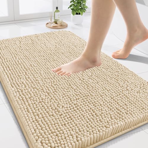 Arotive Bathroom Rugs 24x16, Soft Absorbent Shaggy Chenille Bath Rugs | Beige, Machine Washable Rubber Backing Bath Mats for Bathroom Floor Tub and Shower Home Decor Accessories - color: Beige, size: 24" X 16"