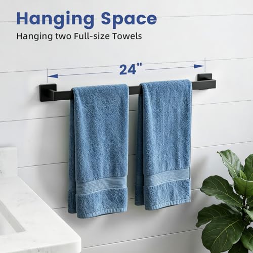 Luxbaro 10-Pieces 24 Inch Matte Black Bathroom Accessories, Wall Mounted | SUS304 Stainless Steel Black Towel Bar Set, Bathroom Hardware Set, Bathroom Towel Holder Set - size: 26 Inch (10 Pieces)