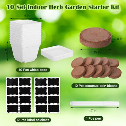 Ripeng 10 Set Indoor Herb Garden Starter Kit, Herb Growing Kit with Pots, Nutritional Soil, Plant Markers, Kitchen Window Planter, Gardening Gift for Women Men Indoor Outdoor