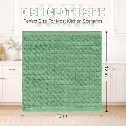 Homaxy 100% Cotton Terry Dish Cloths, 12"x12", 6-Pack, Grass Green | Ultra Soft Absorbent Dish Towels with Hanging Loop, Pineapple Grid Designed - color: Grass Green, size: 12 x 12 - 6 Pack