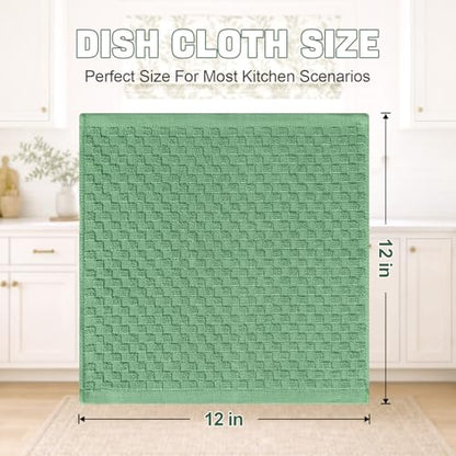 Homaxy 100% Cotton Terry Dish Cloths, 12"x12", 6-Pack, Grass Green | Ultra Soft Absorbent Dish Towels with Hanging Loop, Pineapple Grid Designed - color: Grass Green, size: 12 x 12 - 6 Pack