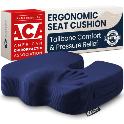 5 STARS UNITED Seat Cushion - Memory Foam Chair Pad for Tailbone Pain Relief - Ergonomic Support for Coccyx, Sciatica & Butt - Office, Desk & Gaming Chair, Car Seat, Wheelchair, Airplane, Blue - color: Blue, size: X-Large