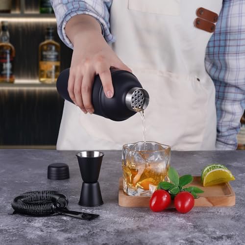 Cocktail Shaker Set Bartender Kit,5 Piece Bar Set Stainless Steel Bar Tools Set for Professional Bartender and Home (Matte Black, 5-Piece) - color: Matte Black
