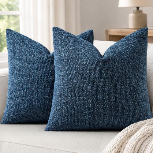 decorUhome Textured Woven Throw Pillow Covers 22x22 Set of 2 Navy Blue | Boucle Texture, Hidden Zipper, Modern Organic Decorative Pillow Covers for Couch Sofa Living Room Bedroom, Neutral Home Décor - color: Navy Blue, size: 22" x 22" (Pack of 2)