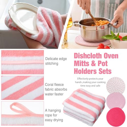Zubebe Pink Oven Mitts and Pot Holders with Kitchen Towels Set of 7, Valentine's Day Gift for Women Heat Resistant Oven Gloves Kitchen Hand Towels Hot Pads for Cooking Baking(Heart) - style: Heart