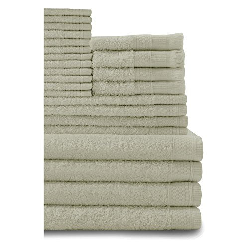 Baltic Linen Multi Count 100% Cotton Towel Set - 4 Bath Towels, 4 Hand Towels, 4 Fringed Fingertips, 12 Washcloths Thyme Green 24-Piece Set - color: Thyme Green, size: 4 Bath Towels, 4 Hand Towels, 4 Fringed Fingertips, 12 Washcloths