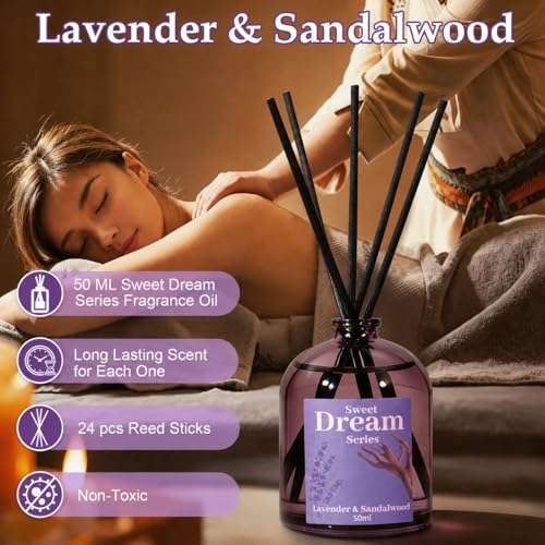 STRN Reed Diffuser Set, Lavender Scent Oil Diffuser Summer Fragrance 200ML | Chamomile, Gardenia, Sage, Sandalwood Long-Lasting Air Freshener for Home, Bedroom, Bathroom - color: Purple