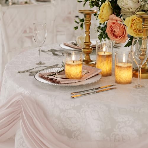 VIODAIM Ice Crystal Real Wax Glass Flameless Candles with Remote & Timer, Battery Operated Candles with Warm Flickering Flame, Realistic LED Candle for Wedding Home Decor [D3×H4/5"/6"] Clear, 3Pack | Real Wax Crystal Texture, D3×H4/5/6", 2/4/6/8H Timer, D