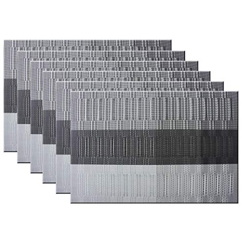 Place Mats Indoor Set of 6 Washable Outdoor VinylPlacemats Easy to Clean PVC Placemat (Black) - color: Bamboo Black, size: placemats set of 6