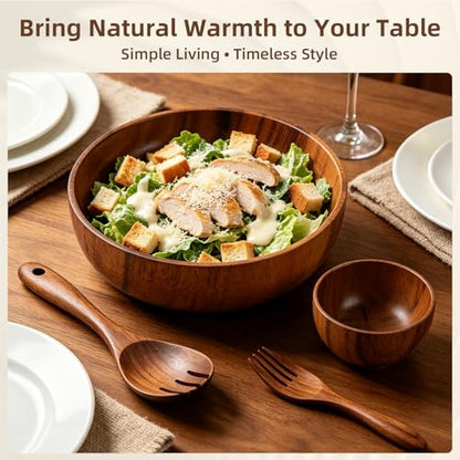 Acacia Wood Salad Bowl Set (4-Piece) | Wooden Bowls,Safe for Warm Food,Durable & Easy to Clean,Everyday Kitchen Use,Serving Bowls for Party