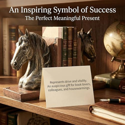 Heavy Duty Horse Bookends, 2.91lbs Resin Elegant Decorative Book Ends with Non-Slip Pads, Classic Animal Bookends for Bookshelf Office Desk Decor, Meaningful Home Décor Gift (Pair, 7.5") | Heavy Duty Weighted Design with Non-Slip Pads, Classic Animal Deco