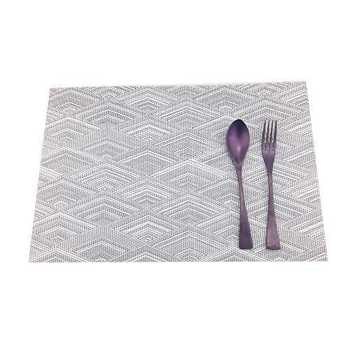 Luxury Placemats Woven Vinyl Non-Slip Insulation Heat Stain Resistant Washable Table Placemats Kitchen Dining Table Top Meal Mat Place Mats PVC Set of 6, Shape of Grey Diamond - color: Grey-diamond