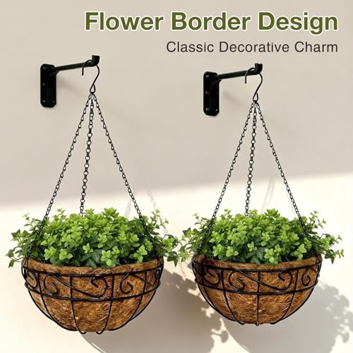 10 Inch Hanging Baskets for Plants Outdoor, 2 Pack Metal Wire Hanging Planters with Coco Coir Liners, Rust-Resistant Flower Basket with Chains & Hooks for Garden Patio Porch Deck Balcony - size: 10IN-2PCS
