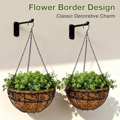 10 Inch Hanging Baskets for Plants Outdoor, 2 Pack Metal Wire Hanging Planters with Coco Coir Liners, Rust-Resistant Flower Basket with Chains & Hooks for Garden Patio Porch Deck Balcony - size: 10IN-2PCS