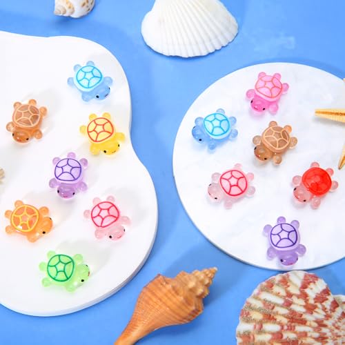 100 Pcs Mini Resin Turtles Glow in the Dark Tiny Sea Turtle Animals Figures | Luminous Miniature Figurines Small Plastic Ocean Animal for Fairy Garden Micro Landscaping Dollhouse Home Decor Party Gifts