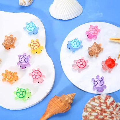 100 Pcs Mini Resin Turtles Glow in the Dark Tiny Sea Turtle Animals Figures | Luminous Miniature Figurines Small Plastic Ocean Animal for Fairy Garden Micro Landscaping Dollhouse Home Decor Party Gifts