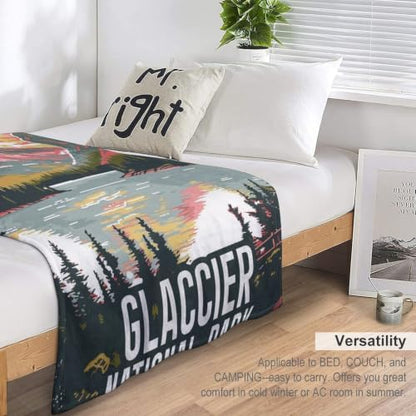 Mid Century Glacier National Park 01 Flannel Blankets Fleece Soft Throw Lightweight Plush Gifts for Couch, Bed, Cozy Sofa Plush, Chair, Lovers 60x80in(150x200cm) - color: Style-1, size: 60x80in(150x200cm)
