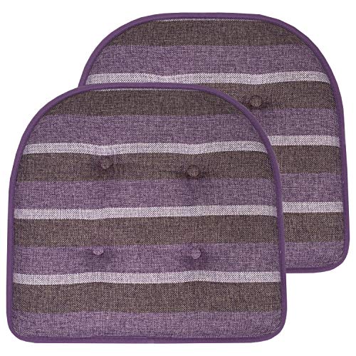 Sweet Home Collection Chair Cushion Memory Foam Pads Tufted Slip Non Skid Rubber Back U-Shaped 17" x 16" Seat Cover, 2 Count (Pack of 1), Bradford Purple - color: Bradford Purple, size: 2 Pack, style: Foam Pads