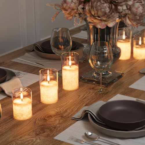 VIODAIM Ice Crystal Real Wax Glass Flameless Candles with Remote & Timer, Battery Operated Candles with Warm Flickering Flame, Realistic LED Candle for Wedding Home Decor [D3×H4/5"/6"] Clear, 3Pack | Real Wax Crystal Texture, D3×H4/5/6", 2/4/6/8H Timer, D