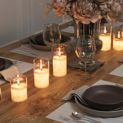 VIODAIM Ice Crystal Real Wax Glass Flameless Candles with Remote & Timer, Battery Operated Candles with Warm Flickering Flame, Realistic LED Candle for Wedding Home Decor [D3×H4/5"/6"] Clear, 3Pack | Real Wax Crystal Texture, D3×H4/5/6", 2/4/6/8H Timer, D
